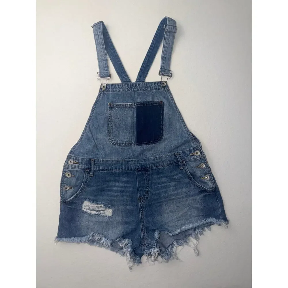 Band of gypsies women’s distressed jeans short overalls